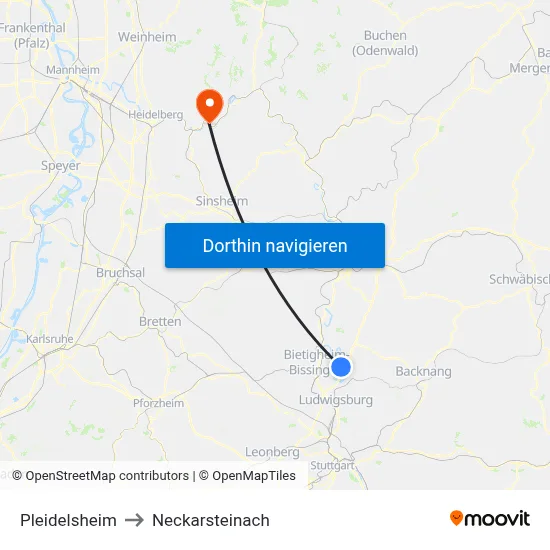 Pleidelsheim to Neckarsteinach map