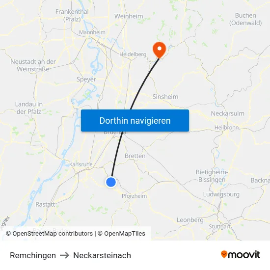 Remchingen to Neckarsteinach map