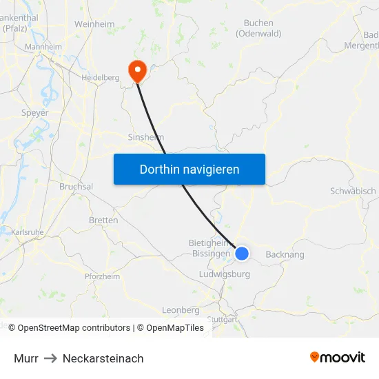 Murr to Neckarsteinach map