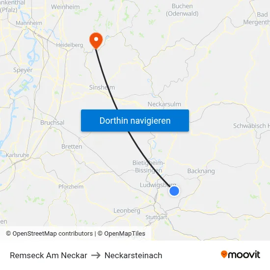 Remseck Am Neckar to Neckarsteinach map