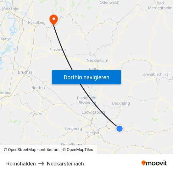 Remshalden to Neckarsteinach map