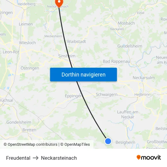 Freudental to Neckarsteinach map