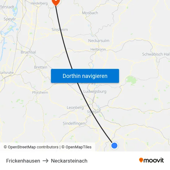 Frickenhausen to Neckarsteinach map