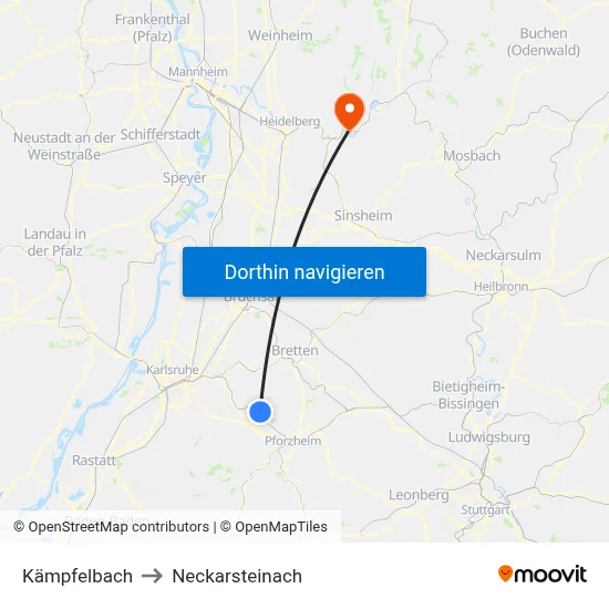Kämpfelbach to Neckarsteinach map