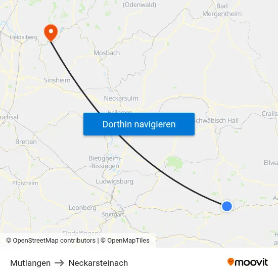 Mutlangen to Neckarsteinach map