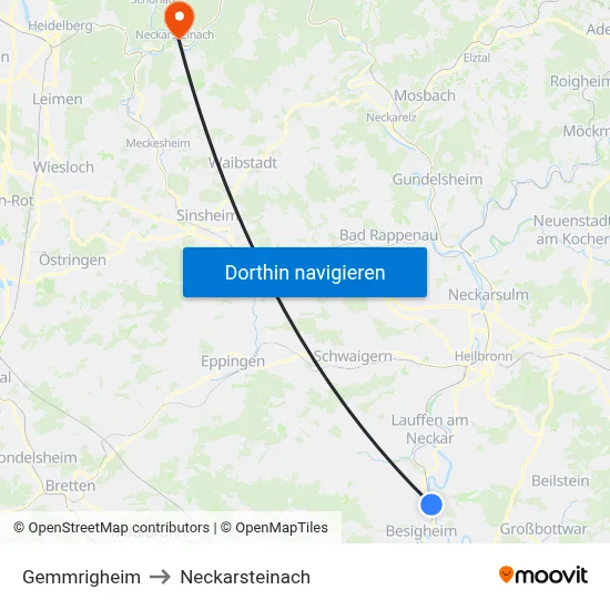 Gemmrigheim to Neckarsteinach map