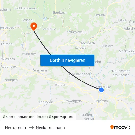 Neckarsulm to Neckarsteinach map