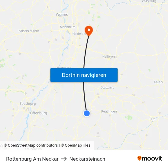 Rottenburg Am Neckar to Neckarsteinach map