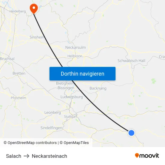 Salach to Neckarsteinach map