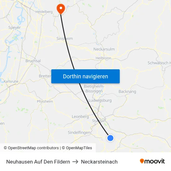 Neuhausen Auf Den Fildern to Neckarsteinach map