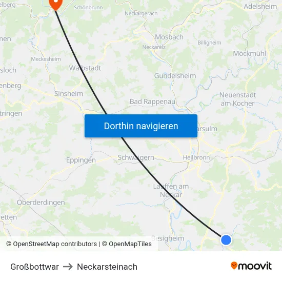Großbottwar to Neckarsteinach map