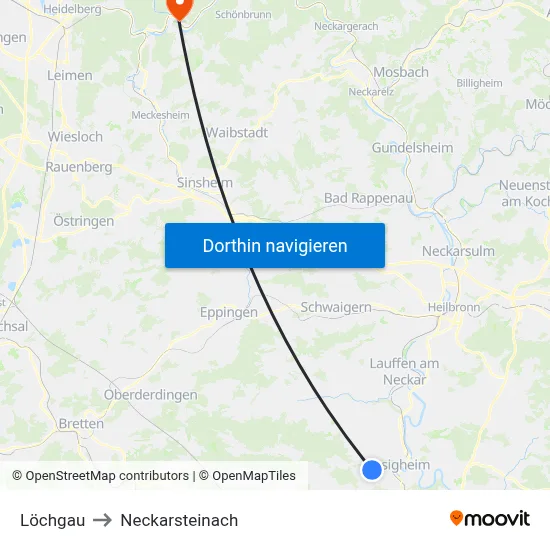 Löchgau to Neckarsteinach map