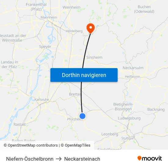 Niefern-Öschelbronn to Neckarsteinach map