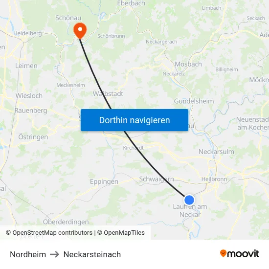 Nordheim to Neckarsteinach map