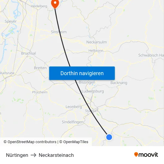 Nürtingen to Neckarsteinach map
