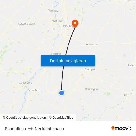 Schopfloch to Neckarsteinach map