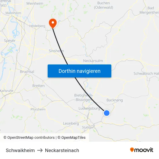Schwaikheim to Neckarsteinach map