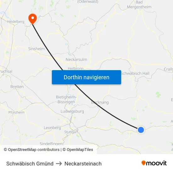 Schwäbisch Gmünd to Neckarsteinach map