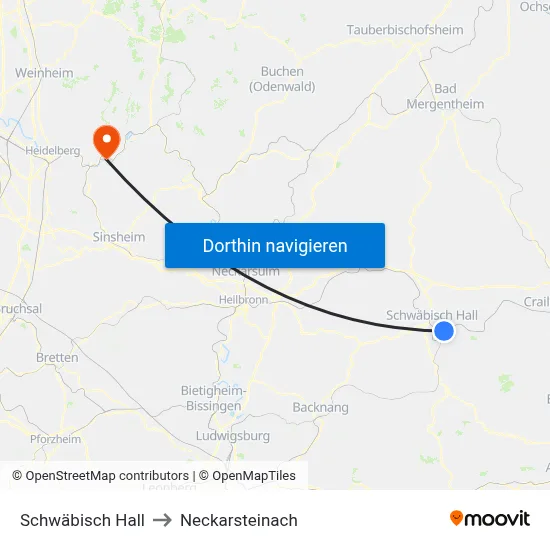 Schwäbisch Hall to Neckarsteinach map
