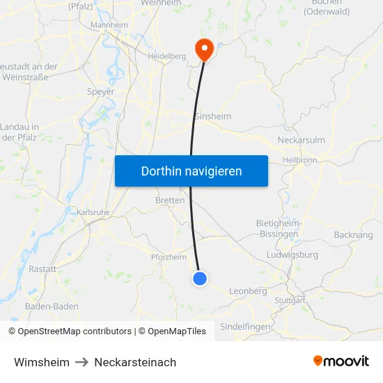 Wimsheim to Neckarsteinach map