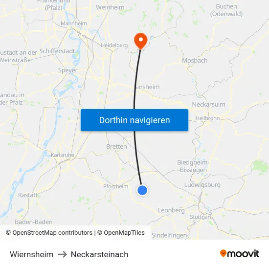 Wiernsheim to Neckarsteinach map