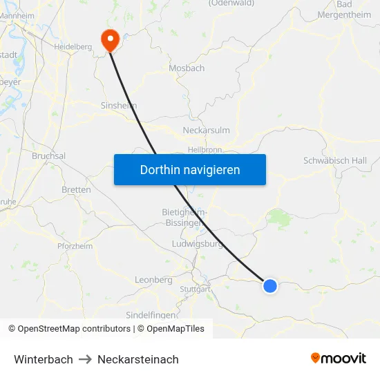 Winterbach to Neckarsteinach map