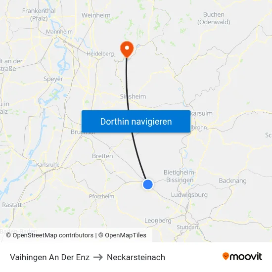 Vaihingen An Der Enz to Neckarsteinach map