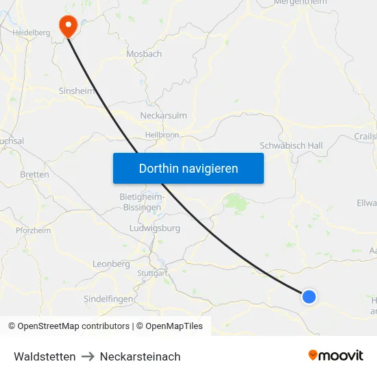 Waldstetten to Neckarsteinach map