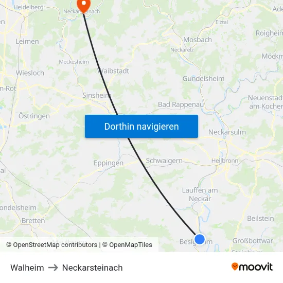 Walheim to Neckarsteinach map