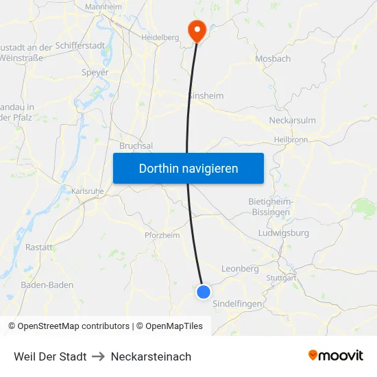 Weil Der Stadt to Neckarsteinach map