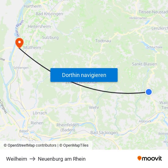 Weilheim to Neuenburg am Rhein map