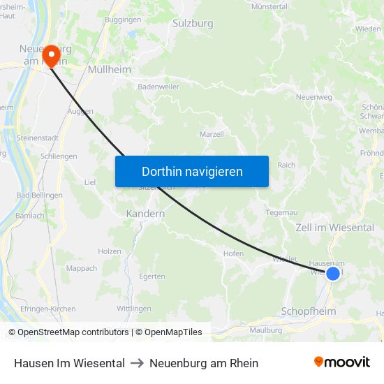 Hausen Im Wiesental to Neuenburg am Rhein map