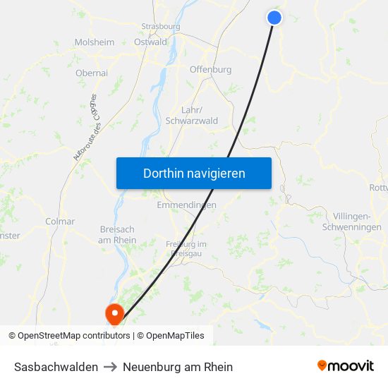 Sasbachwalden to Neuenburg am Rhein map