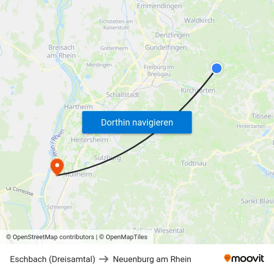 Eschbach (Dreisamtal) to Neuenburg am Rhein map