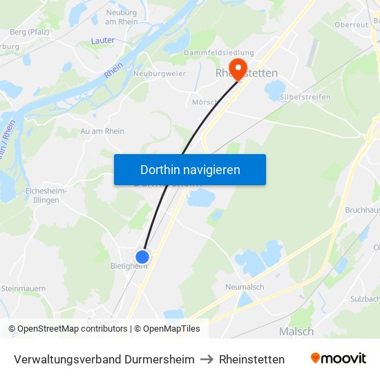 Verwaltungsverband Durmersheim to Rheinstetten map