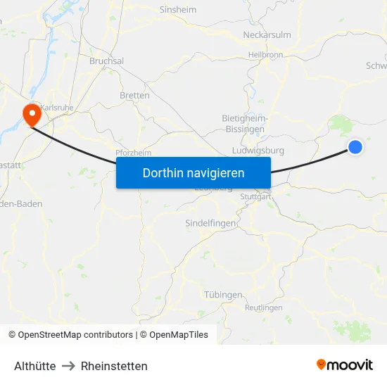 Althütte to Rheinstetten map