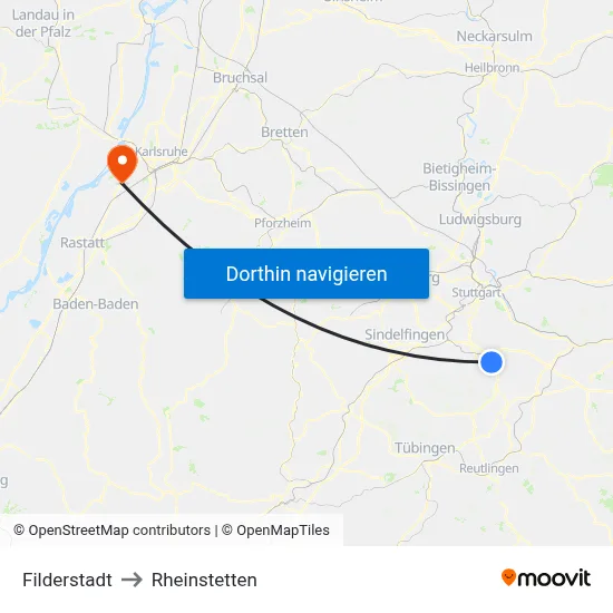 Filderstadt to Rheinstetten map