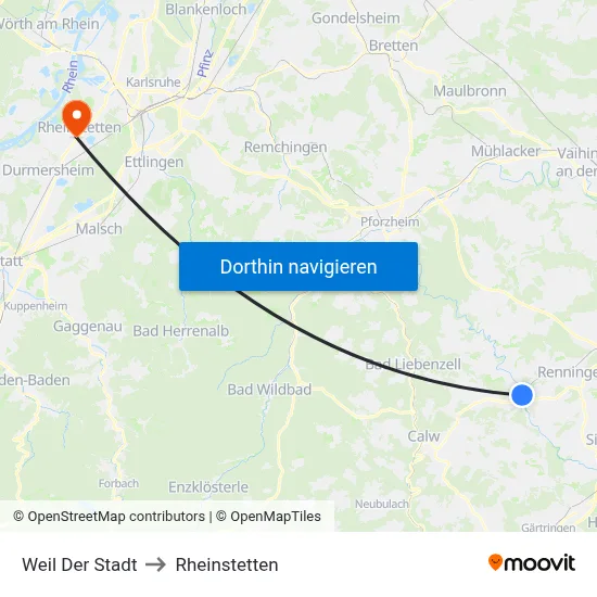 Weil Der Stadt to Rheinstetten map