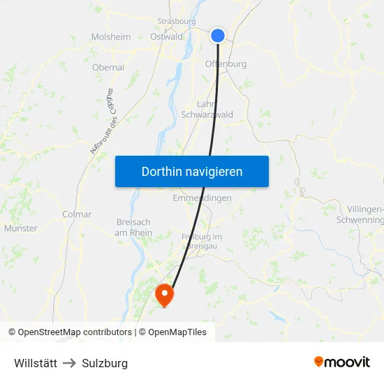 Willstätt to Sulzburg map