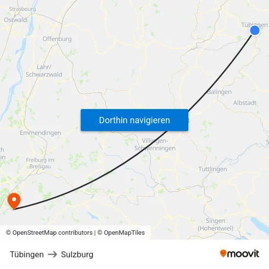 Tübingen to Sulzburg map