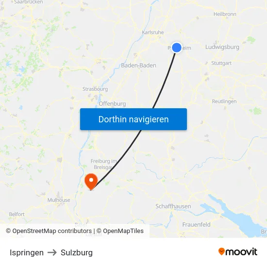 Ispringen to Sulzburg map