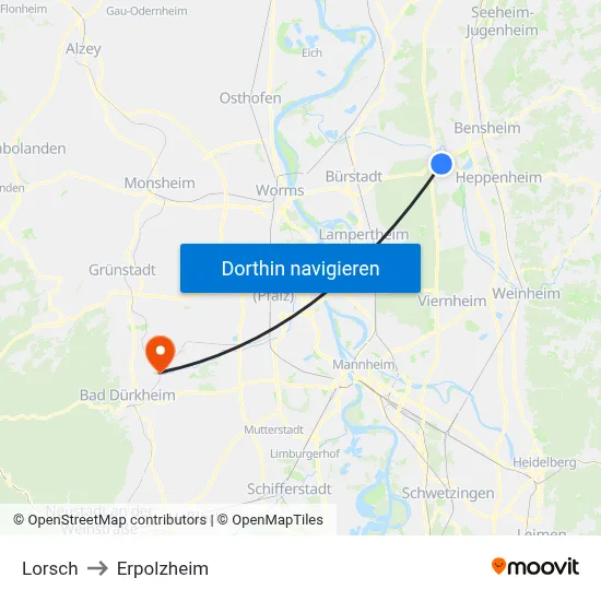 Lorsch to Erpolzheim map