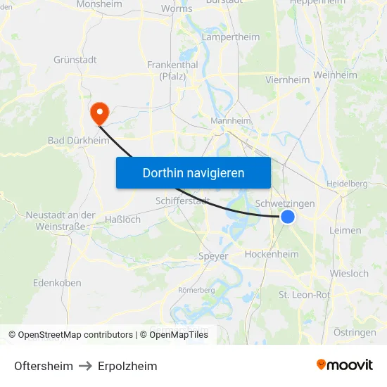 Oftersheim to Erpolzheim map