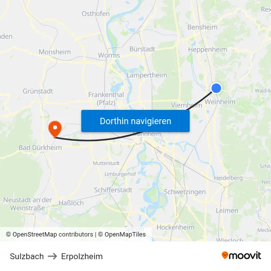 Sulzbach to Erpolzheim map
