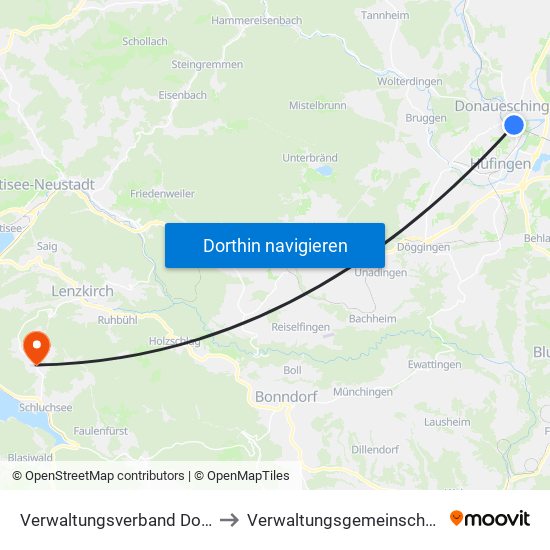 Verwaltungsverband Donaueschingen to Verwaltungsgemeinschaft Schluchsee map