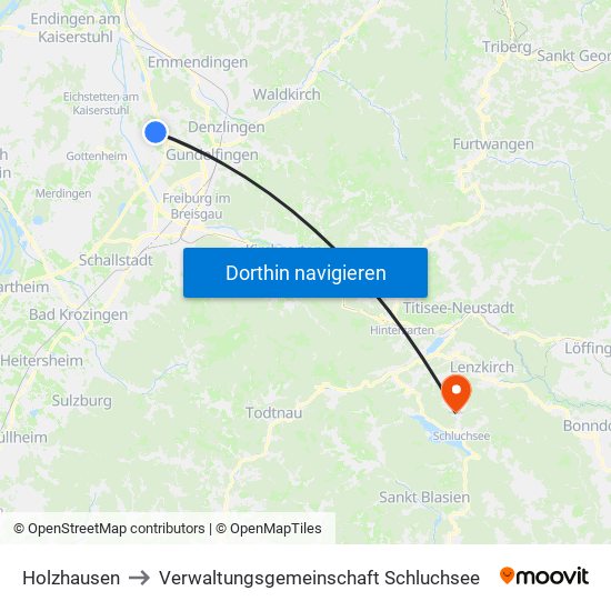 Holzhausen to Verwaltungsgemeinschaft Schluchsee map