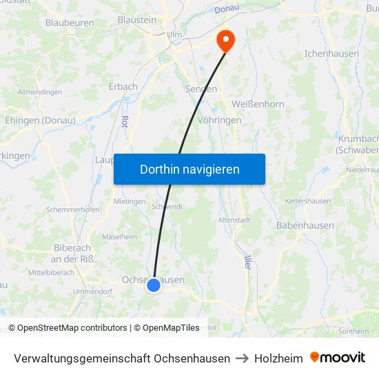 Verwaltungsgemeinschaft Ochsenhausen to Holzheim map