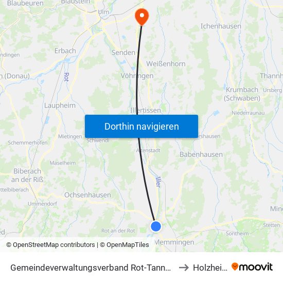 Gemeindeverwaltungsverband Rot-Tannheim to Holzheim map