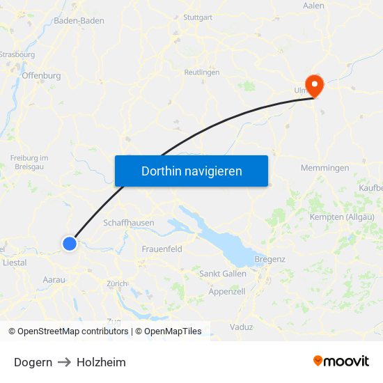 Dogern to Holzheim map