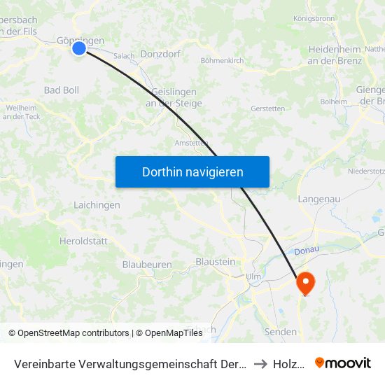 Vereinbarte Verwaltungsgemeinschaft Der Stadt Göppingen to Holzheim map